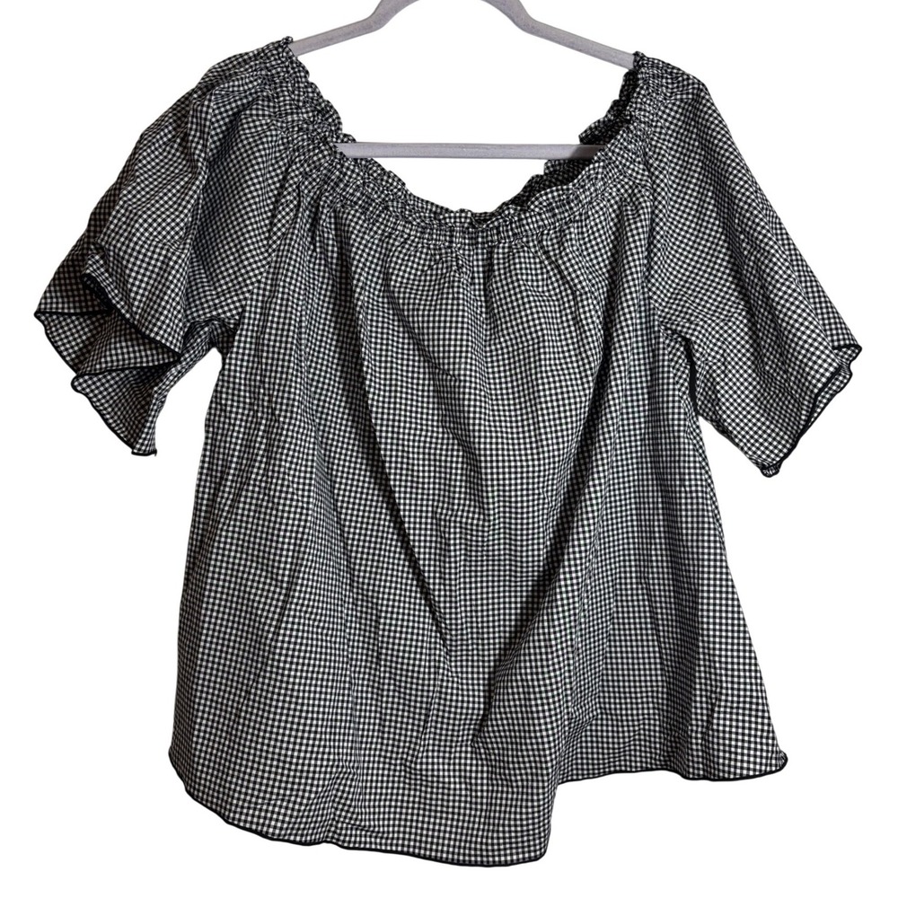 Lane Bryant Black & White Gingham Off the Shoulder Short Sleeve Top Size 18/20